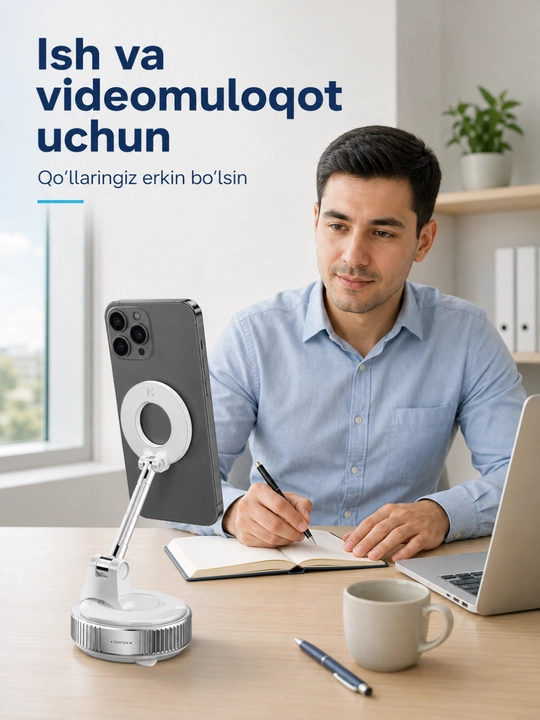 Telefon uchun magnitli vakuum podstavka telefon ushlagich 360° aylanadigan va yig‘iladigan