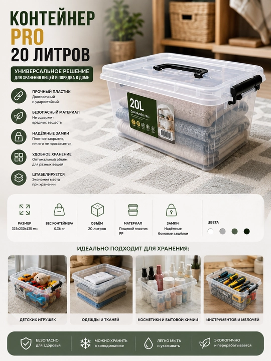 Qopqoqli plastik konteyner 20 L va 25 L - 