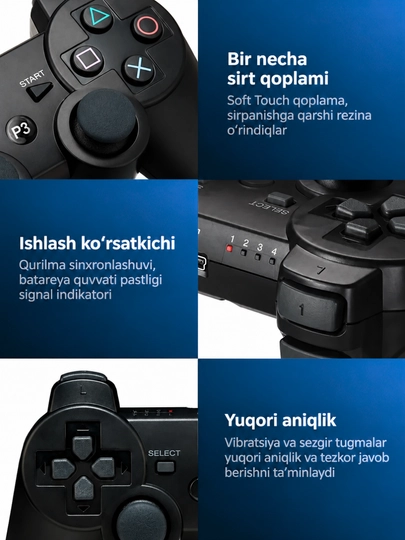 Simsiz joystik DualShock 3 geympad, PlayStation 3 kontrolleri, qo‘sh tebranish