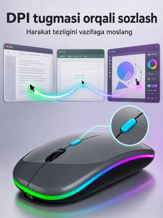 Kompyuter uchun simsiz RGB sichqoncha, Bluetooth va USB orqali ulanish
