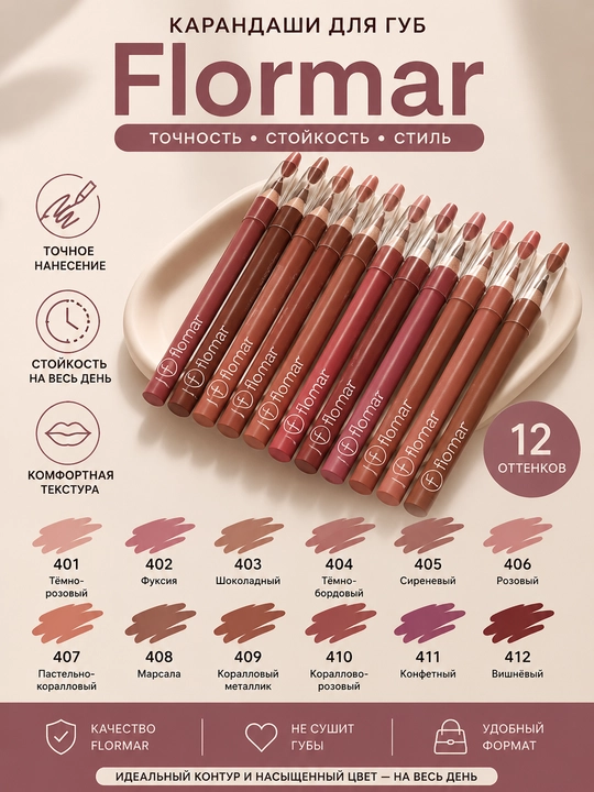 Матовый карандаш для губ с точилкой Flormar Waterproof Matte Color Pencil - 