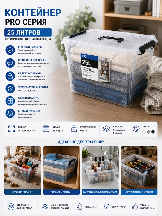 20 L / 25 L shaffof saqlash qutisi - 