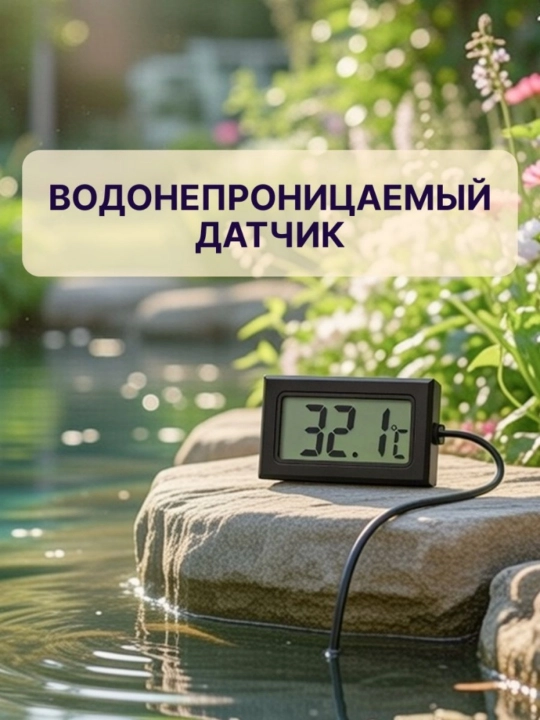 Термометр с выносным датчиком, черный