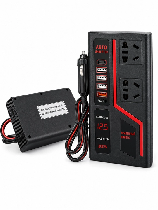 Invertor avtomobil uchun 12V 220V 300W, USB QC 3.0 - 