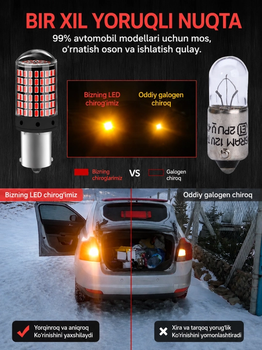 Mototsikl va skuter uchun LED signal lampasi 2 xil ulanish