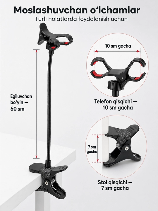 360 darajaga buriladigan telefon uchun metall-plastik prujinali mahkamlagich-qisqich