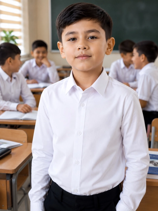 3 yoshdan 16 yoshgacha bo‘lgan o‘g‘il bolalar uchun klassik oq maktab ko‘ylagi