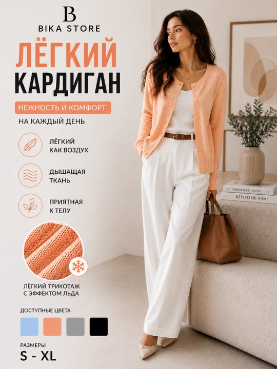 Ayollar kardigani, yengil trikotaj коfta, tugmali, uzun yengli sviter