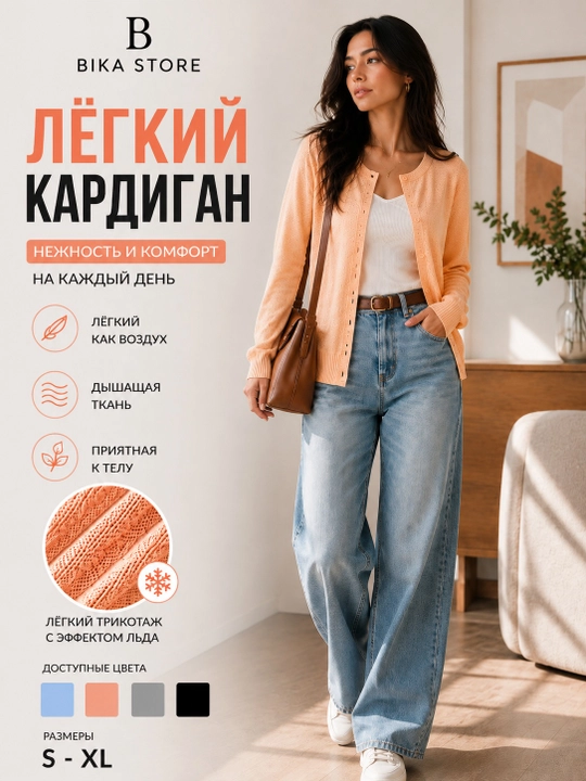 Ayollar kardigani, yengil trikotaj коfta, tugmali, uzun yengli sviter