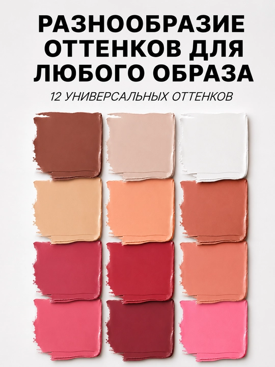 Палетка для макияжа, 5 в 1 – румяна, контуринг, консилер, тени и помада, 12 оттенков