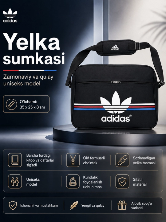 Sport yelka sumkasi, maktab va o‘qish uchun, kitob-daftar va kundalik buyumlar uchun