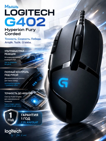 Мышка игровая Logitech G402 Hyperion Fury, проводная, до 4000 DPI, 108 г - 