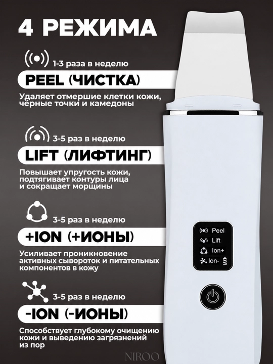 Ультразвуковой аппарат для чистки лица пилинг, массаж, лифтинг, удаление чёрных точек 4в1