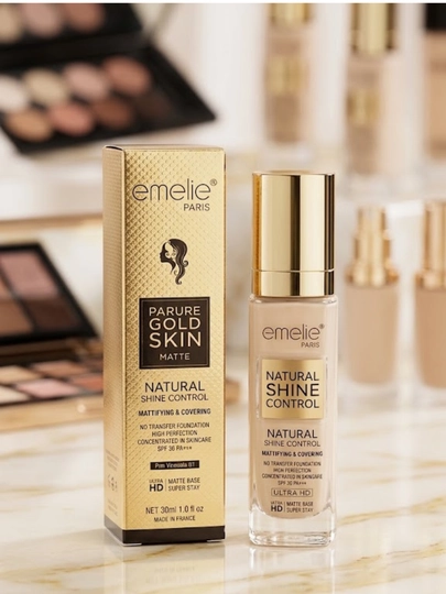 Yuz uchun Ultra HD matlashtiruvchi tonal krem Emelie Paris Parure Gold Skin, 30 ml - 