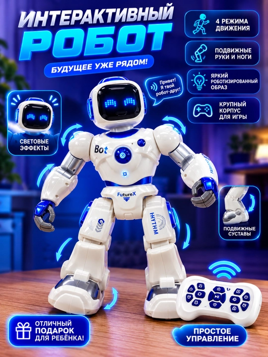 FutureX aqlli interaktiv roboti pultda, yorug‘lik bilan - 