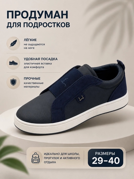 Подростковые кеды без шнурков для школы и прогулок, размеры 29–40