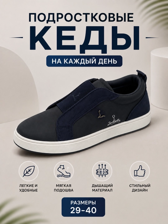 Подростковые кеды без шнурков для школы и прогулок, размеры 29–40 - 