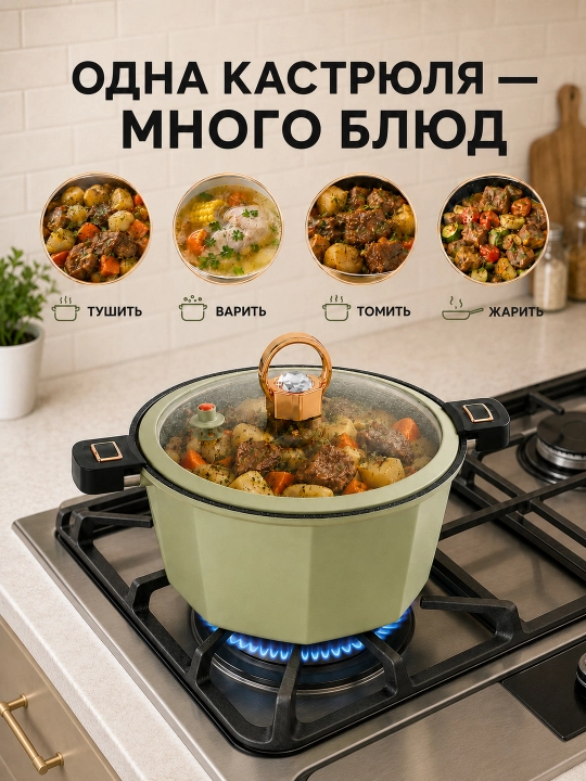 Mikro bosimli qozon BOBER, 26 sm, yopishmaydigan, shisha qopqoqli va klapanli