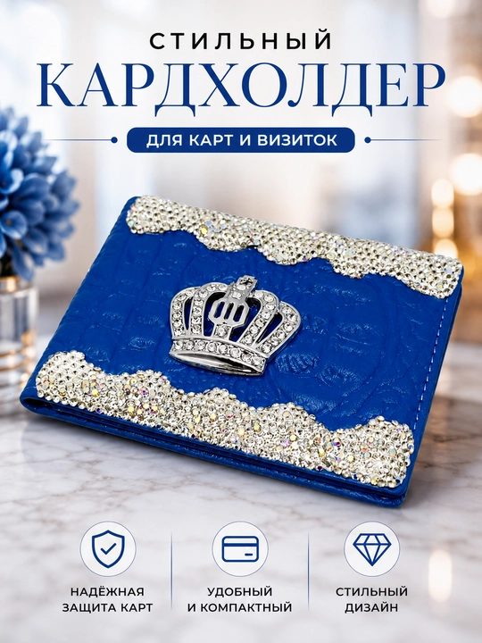 Футляр для водительских прав, ID, и пластик карты, со стразами - 