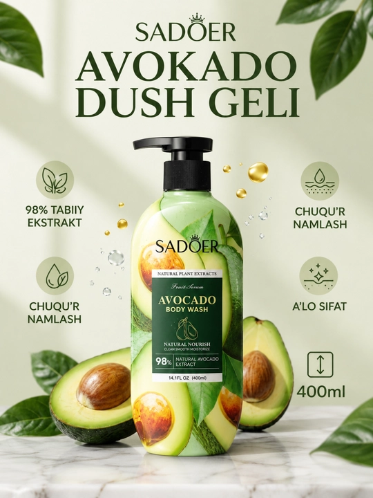 SADOER Avocado Body Wash — гель для душа с экстрактом авокадо, 400 мл
