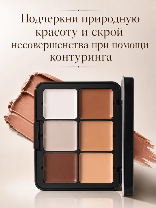Палетка для макияжа, 5 в 1 – румяна, контуринг, консилер, тени и помада, 12 оттенков