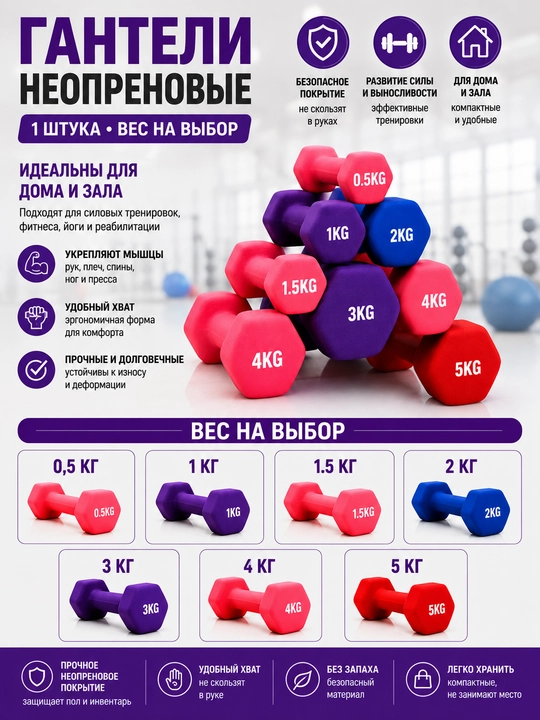 Гантели неопреновые для фитнеса - 