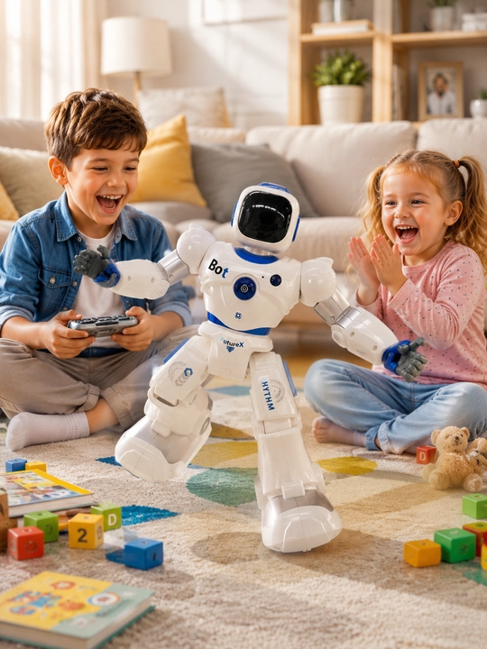 FutureX aqlli interaktiv roboti pultda, yorug‘lik bilan