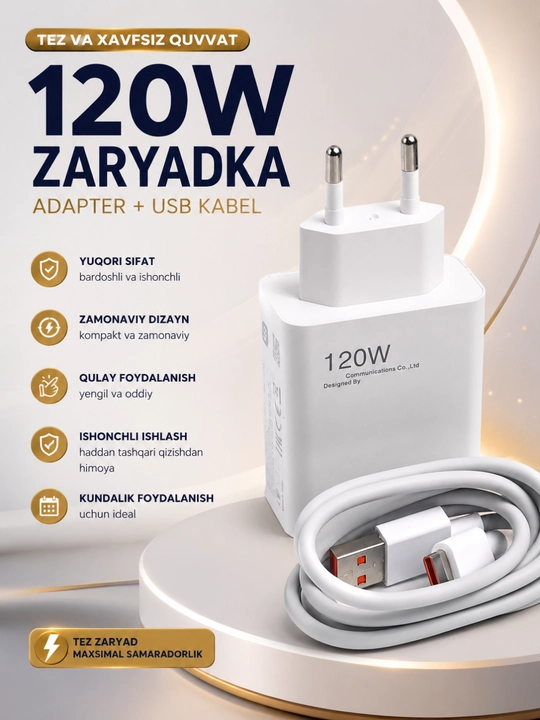 USB-C kabeli va adapteri bilan 33W / 67W / 120W tez quvvatlash qurilmasi - 