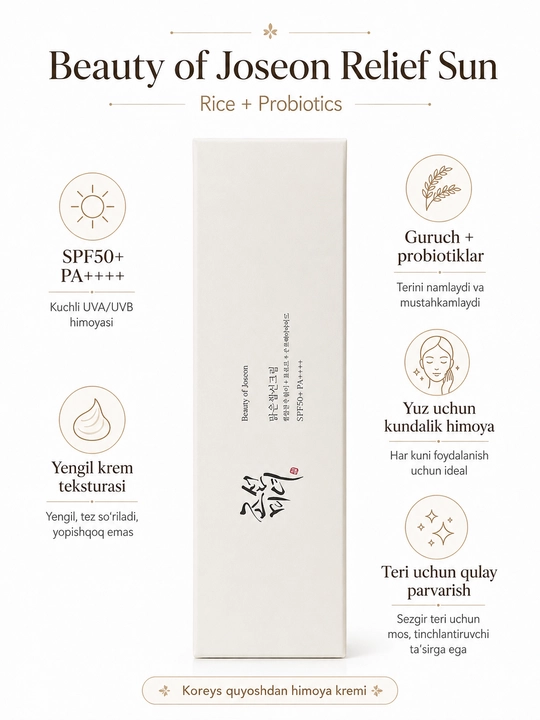 Beauty of Joseon Relief Sun Rice + Probiotics SPF50+ PA++++ quyoshdan himoya kremi - 