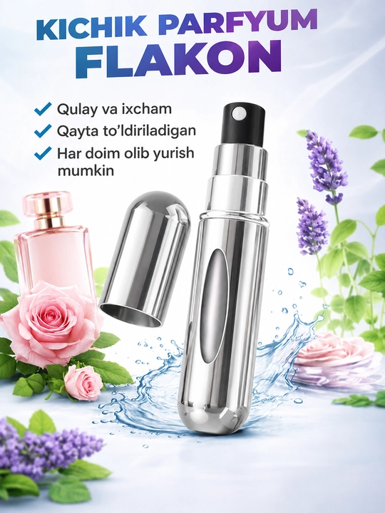 Kichik parfume flakon, qayta to‘ldiriladigan atir idishi, sayohat uchun mini flakon - 