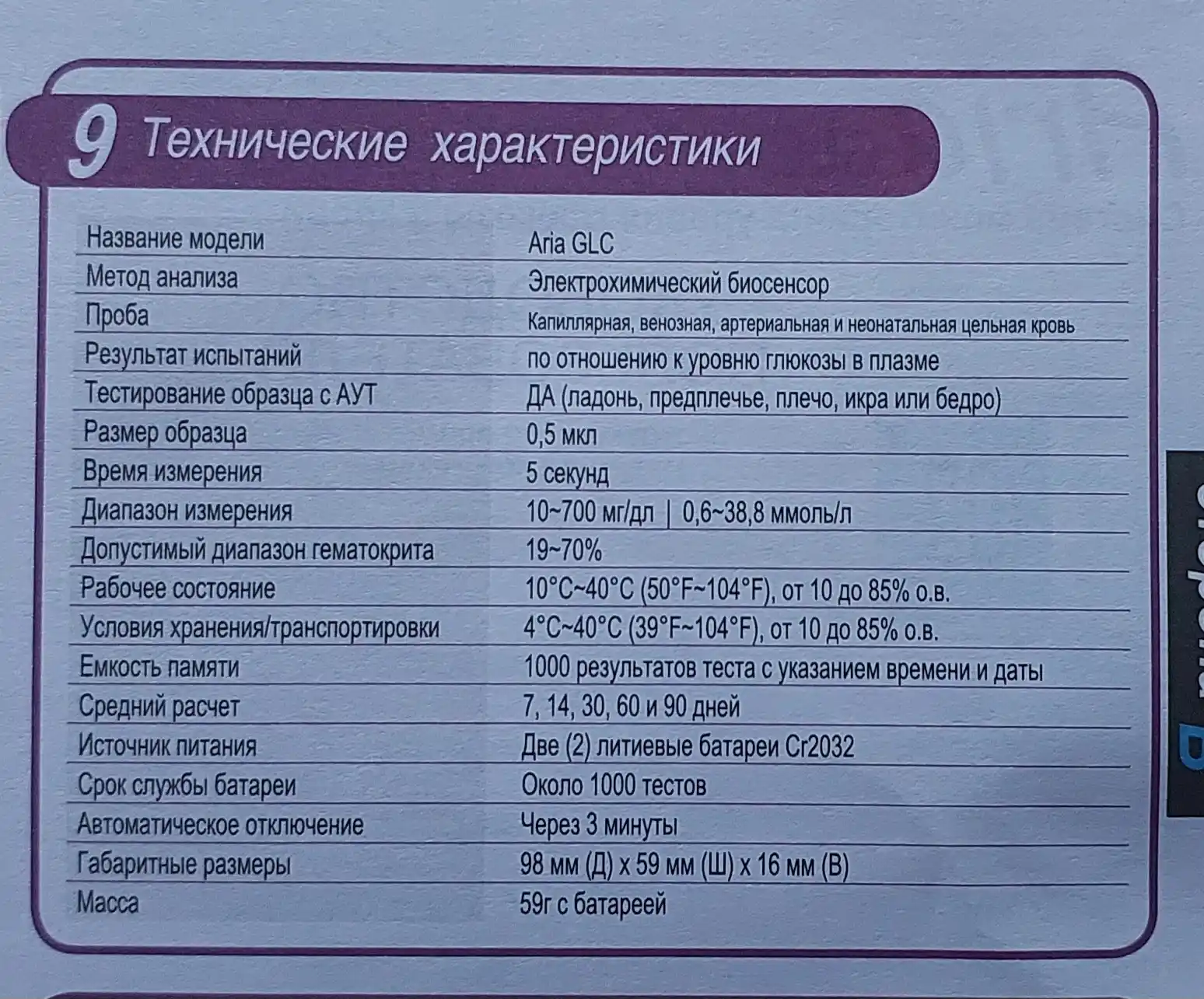 Qon shakarini o'lchash uchun Aria GLC glyukometri