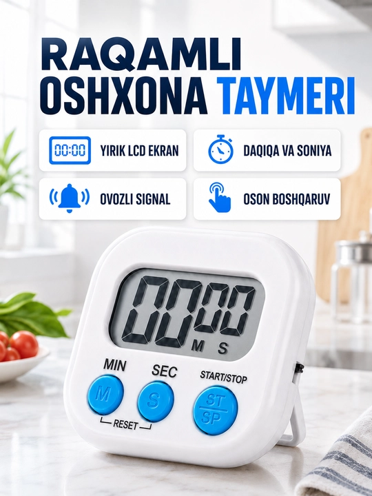 Oshxona taymeri elektron magnitli sekundomer baland ovozli signal bilan - 