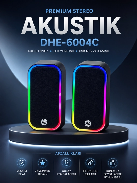 Kompyuter multimedia karnaylari HP DHE-6004C RGB yorug‘likli USB stereo - 