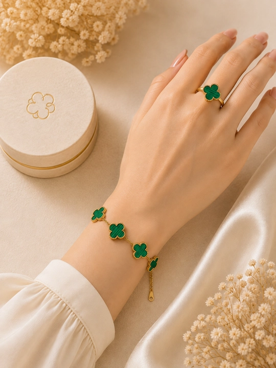 Ayollar, qizlar uchun premium 4 tasi 1 da to‘plam, zanjir, uzuk (16-20), bujiteriya, Van Cleef