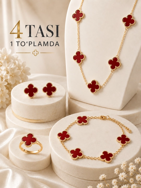Ayollar, qizlar uchun premium 4 tasi 1 da to‘plam, zanjir, uzuk (16-20), bujiteriya, Van Cleef - 