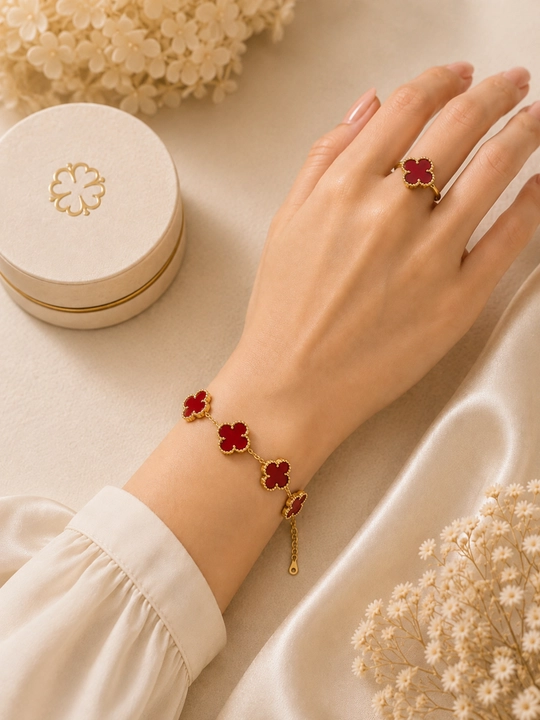 Ayollar, qizlar uchun premium 4 tasi 1 da to‘plam, zanjir, uzuk (16-20), bujiteriya, Van Cleef