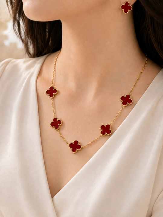 Ayollar, qizlar uchun premium 4 tasi 1 da to‘plam, zanjir, uzuk (16-20), bujiteriya, Van Cleef