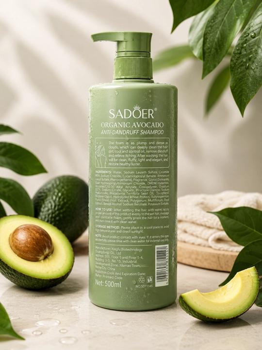 SADOER Organic Avocado Anti-Dandruff Shampoo — шампунь против перхоти с авокадо, 500 мл