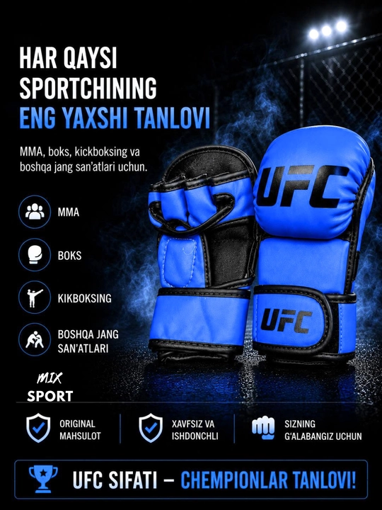UFC uslubidagi jangovar sport qo‘lqoplari MMA, va mashg‘ulotlari uchun mo‘ljallangan - 