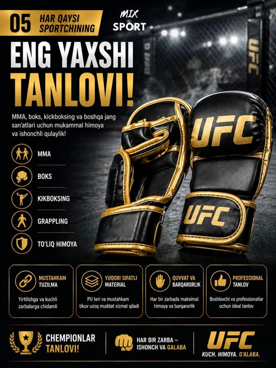 UFC uslubidagi jangovar sport qo‘lqoplari MMA, va mashg‘ulotlari uchun mo‘ljallangan - 