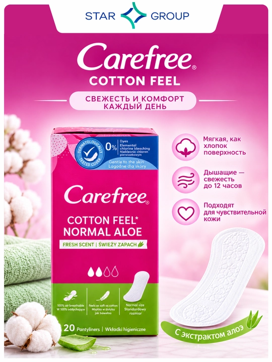 Прокладки Carefree, алоэ, воздухопроницаемые, 20 шт - 