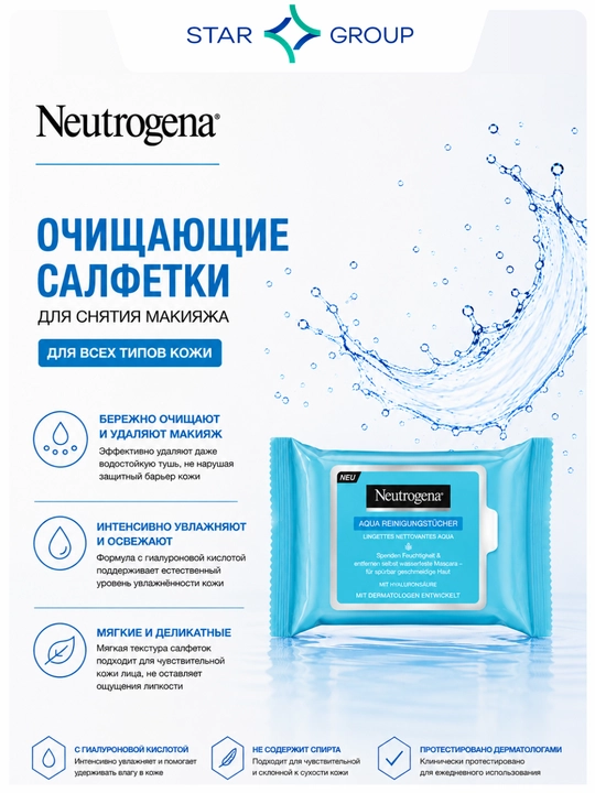 Neutrogena Hydro Boost салфетки для снятия макияжа 25 штук - 