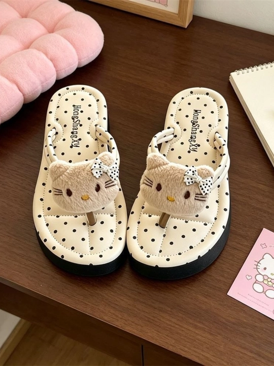Qizlar uchun Kitty mushukchali va qalin taglikli shpanget (flip-flop) shipaklar - 