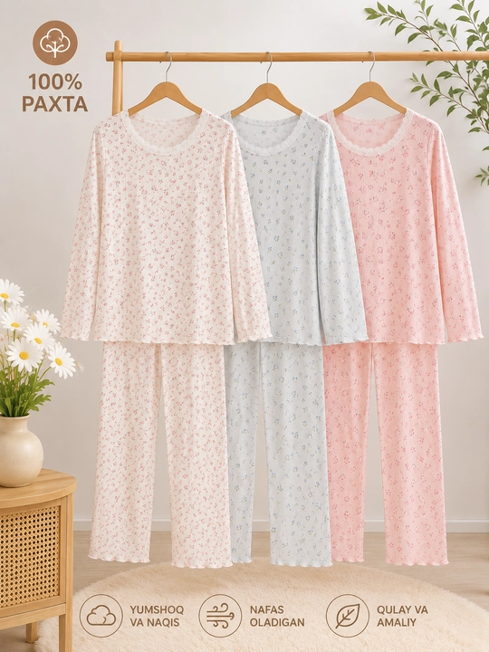Pijama, ayollar uchun pijama, 100% paxtali tungi kiyim, uzun yengli uy kiyimi,tungi pijama