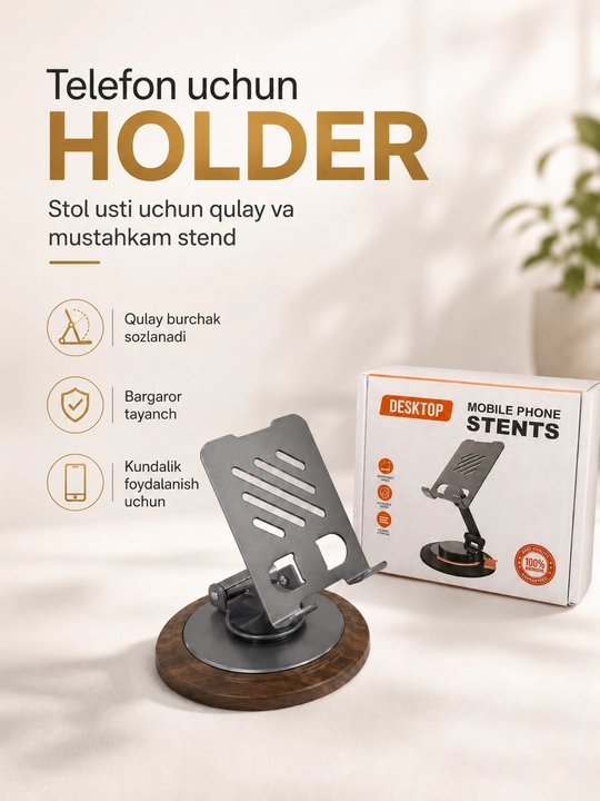 360° aylanadigan va sozlanadigan telefon uchun qulay metall tutqich° - 