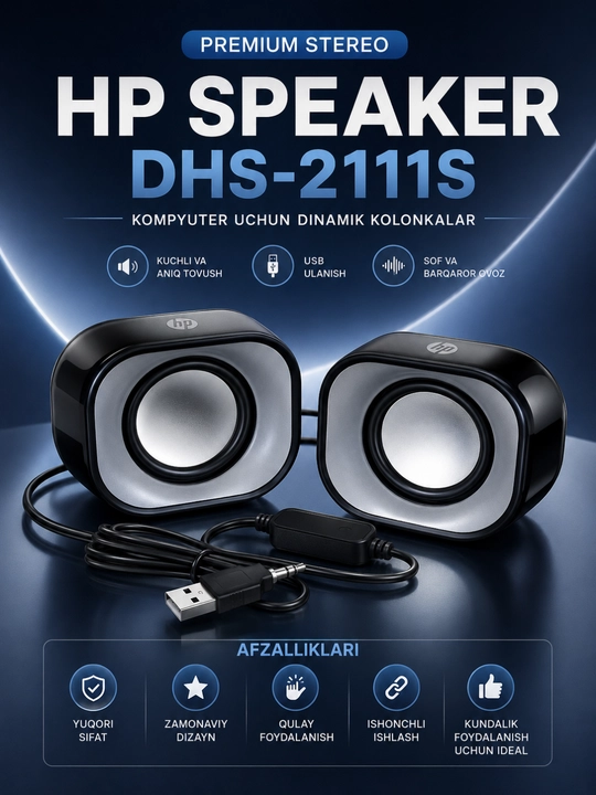 HP DHS-2111 multimedia kolonka – kuchli va tiniq stereo tovush - 