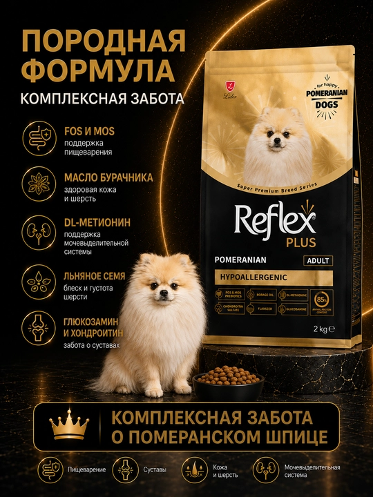 Relex Plus Сухой корм от для взрослых собак, породы Померанский шпиц, 2 кг
