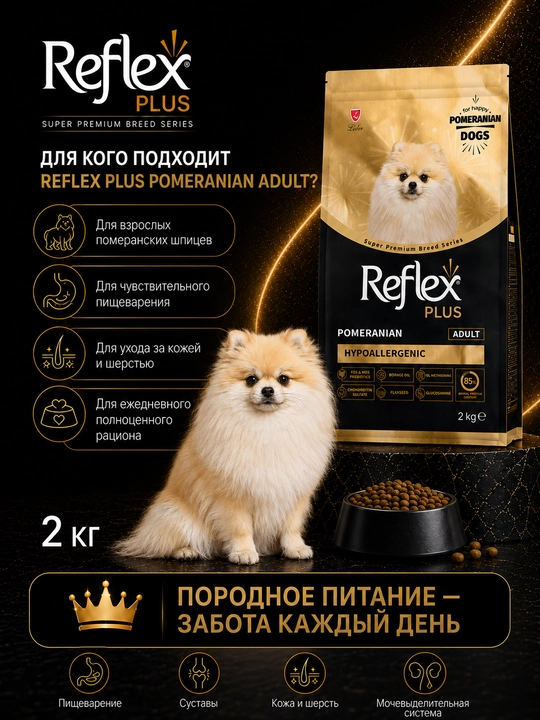 Relex Plus Сухой корм от для взрослых собак, породы Померанский шпиц, 2 кг