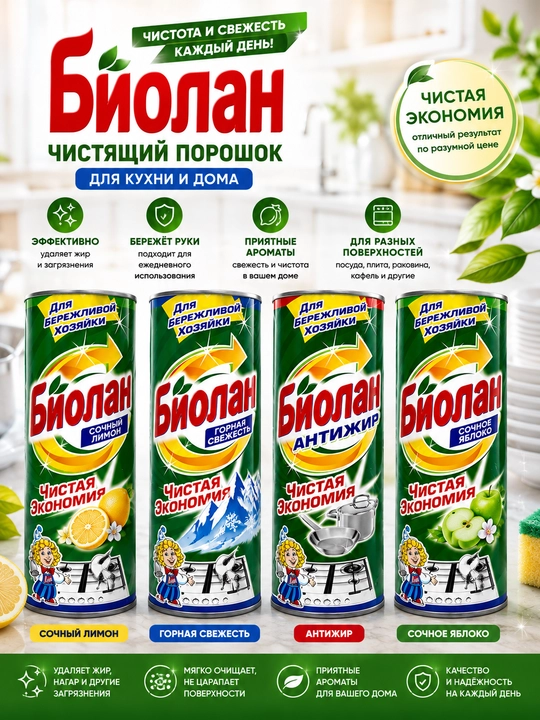 Чистящий порошок Biolan для кухни и дома - 