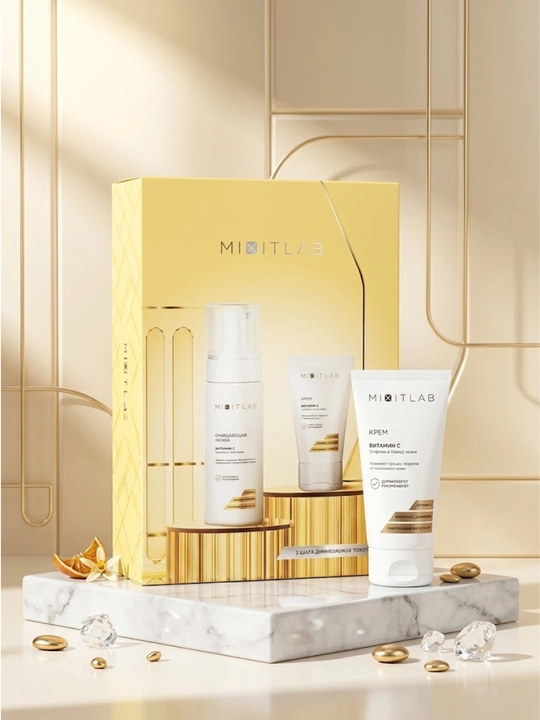 MIXIT LAB C Vitamini To'plami — Yuzni tozalovchi penka va namlantiruvchi krem - 